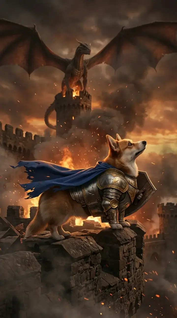 Corgi as an armored knight